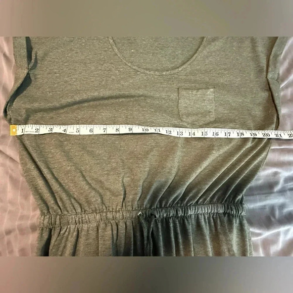 Womens OLIVE GREEN HEATHERED MAXI DRESS Side Slits POCKETS Elastic Waist - Picture 9 of 11